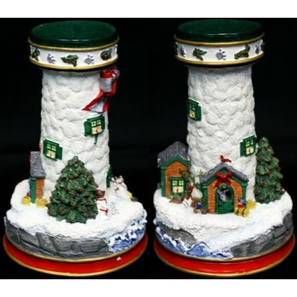 2 Danbury Cheryl Collin Lighthouse Xmas Candlestick Filling Santa Sack Waiting - Picture 8 of 13